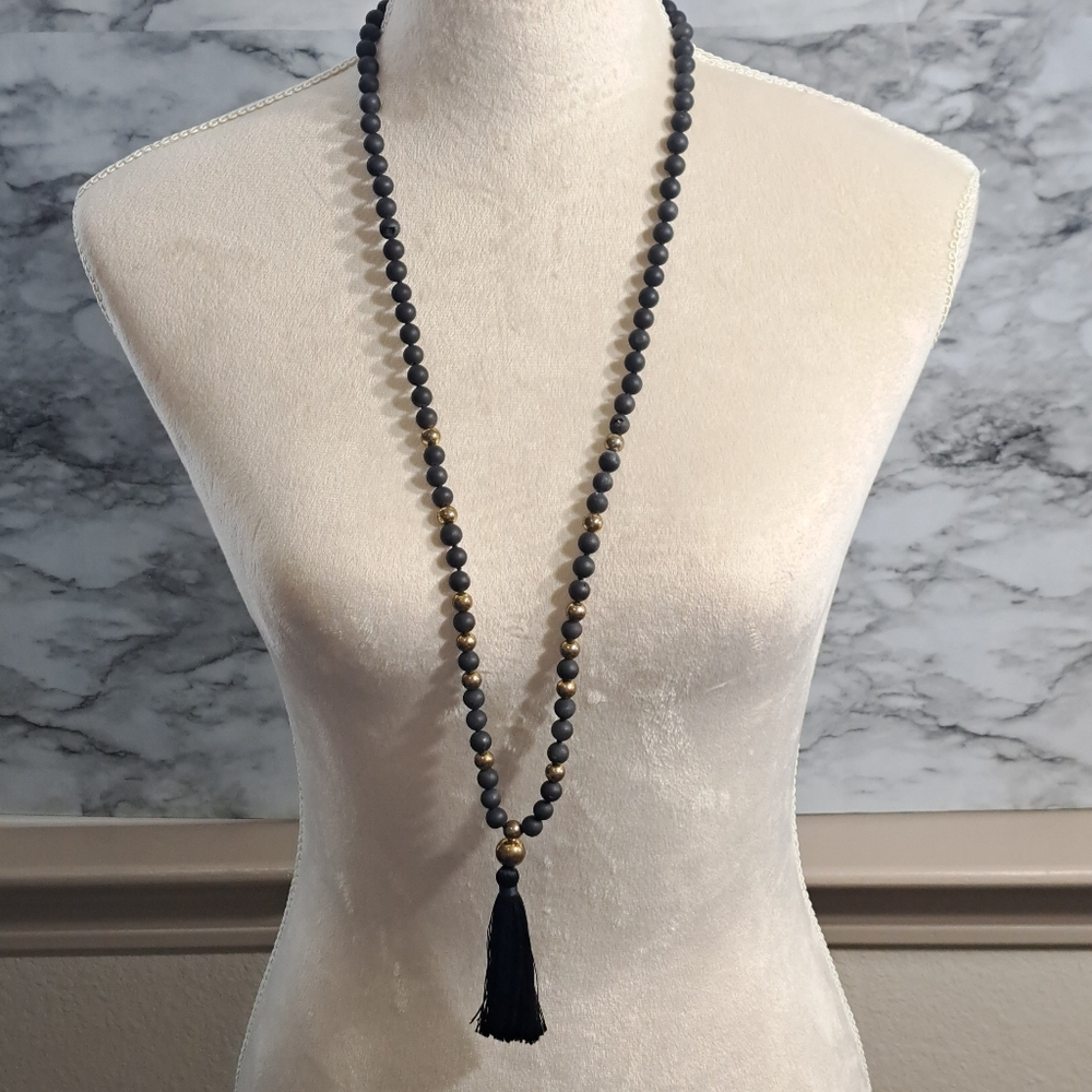 Gorjana Women's Black/Gold Beaded Tassel Necklace 17 inch‎